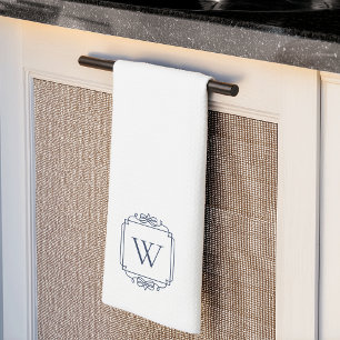 Linge De Cuisine Marine Monogramme simple cadre classique