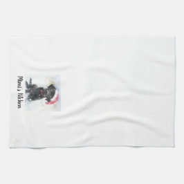 Linge De Cuisine Marionnette du Black Lab en Santa Hat, texte perso