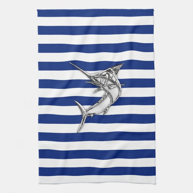 Linge De Cuisine Marlin Swordfish Chrome Style sur les bandes marin (Vertical)