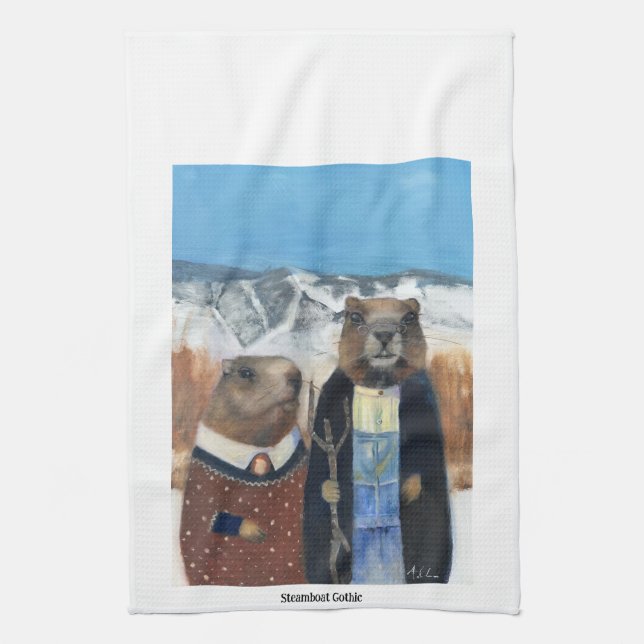 Linge De Cuisine Marmot Tea Towel (American Gothic) (Vertical)