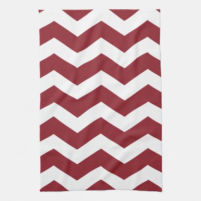Linge De Cuisine Maroon & White Chevron (Vertical)