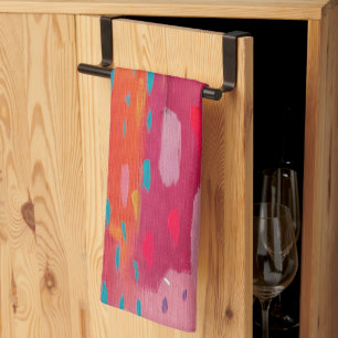 Linge De Cuisine Marques de pinceau rose et orange Abstraites