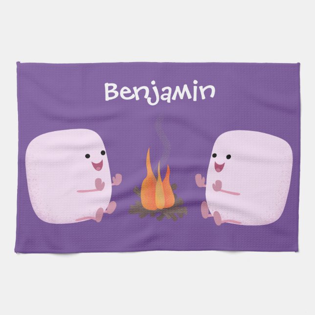 Linge De Cuisine Marshmallows mignons roses par dessin animé sur le (Horizontal)