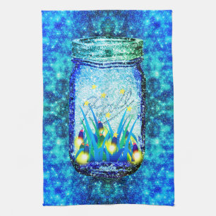 Linge De Cuisine Mason bocal éclairs lugubre luciole bleu jaune