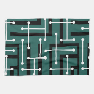 Linge De Cuisine Maze d'art géométrique rétro Turquoise