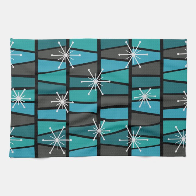 Linge De Cuisine MCM géométrique Abstrait Turquoise Turquoise (Horizontal)