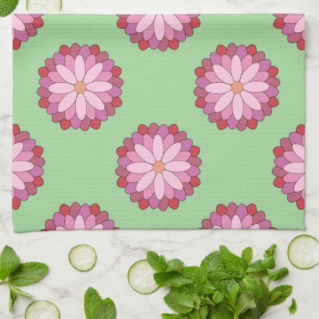Linge De Cuisine Médaillon asiatique rose pastel Floral (Plié)