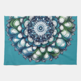 Linge De Cuisine Médaillon bleu vert - Abstrait