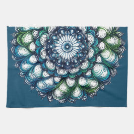 Linge De Cuisine Médaillon bleu vert - Abstrait