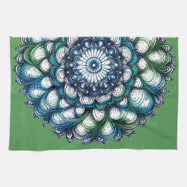 Linge De Cuisine Médaillon bleu vert - Abstrait