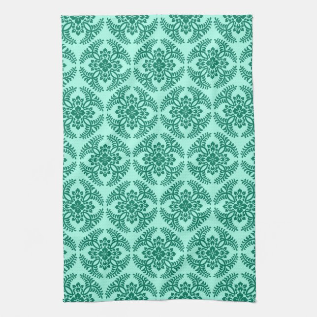 Linge De Cuisine Médaillon japonais Motif, Aqua et Turquoise Ki (Vertical)