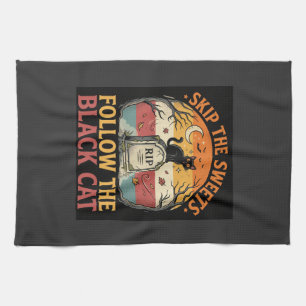 Linge De Cuisine Méfait de chat noir d'Halloween hanté