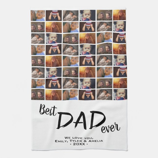Linge De Cuisine Meilleur papa 6 Photo Collage Famille Photo Motif (Vertical)