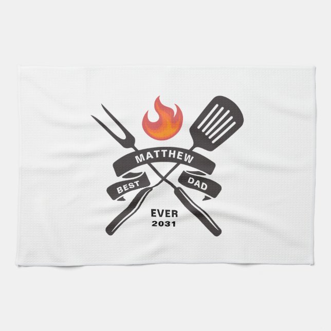 Linge De Cuisine Meilleur papa jamais Fête des pères Nom personnali (Horizontal)