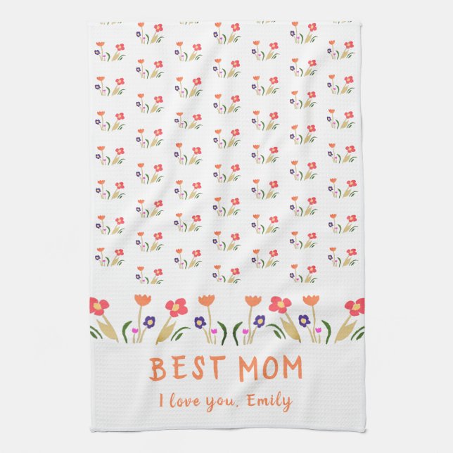 Linge De Cuisine Meilleure maman Fleur Motif Dessin Fête des Mères (Vertical)