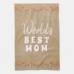 Linge De Cuisine Meilleure maman Fleurs Floral Rustique Beige du mo