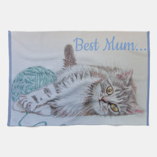 Linge De Cuisine Meilleure maman mignonne Chat dessin Art Cuisine T