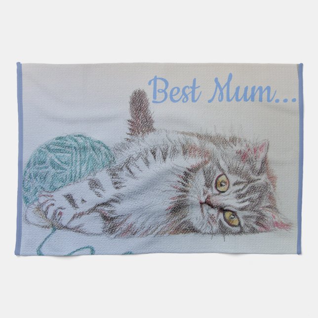 Linge De Cuisine Meilleure maman mignonne Chat dessin Art Cuisine T (Horizontal)