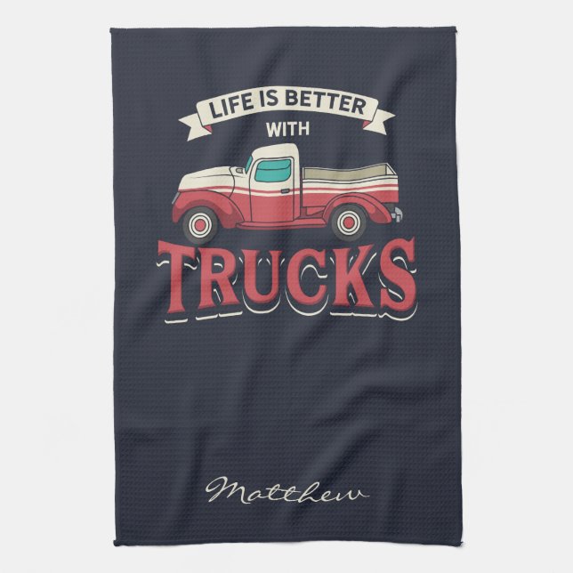 Linge De Cuisine Meilleure Vie Avec Camions Drôle Conducteur Person (Vertical)