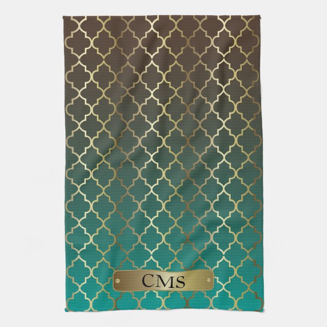 Linge De Cuisine Mélange Turquoise et Brown foncé de Quatrefoil (Vertical)