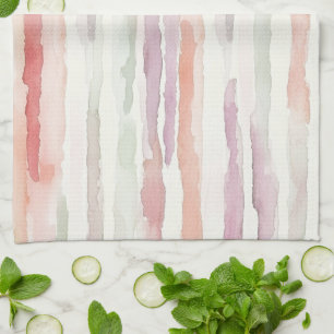 Linge De Cuisine Melon Lavande Rose Blanc Rayures  