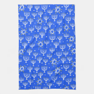 Linge De Cuisine Menorah Star de David Hanoukka Motif Bleu blanc