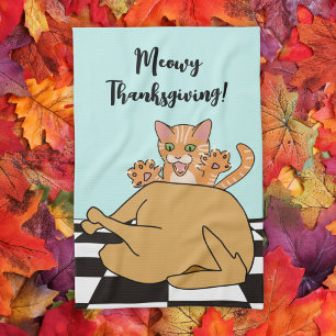 Linge De Cuisine Meowy Thanksgiving Drôle chat Turquie Dessin