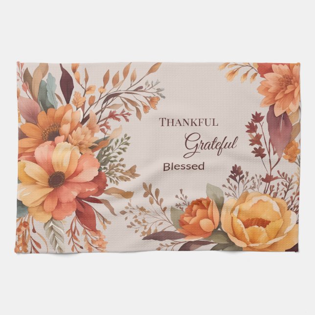 Linge De Cuisine Merci reconnaissant béni Floral Thanksgiving (Horizontal)