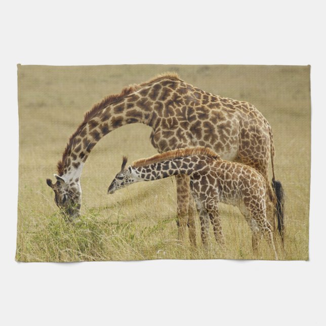 Linge De Cuisine Mère et bébé Masai Giraffe, Giraffa (Horizontal)