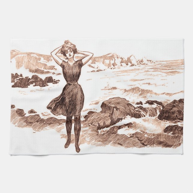 Linge De Cuisine Mermaid Beach Gibson Girl Victorian Antique (Horizontal)