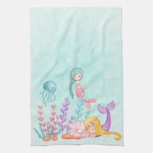 Linge De Cuisine Mermaids et méduses sous l'aquarelle marine