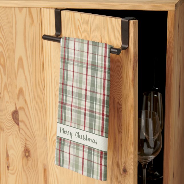 Linge De Cuisine Merry Christmas Plaid - rustic green red ivory (Pliage en tiers)