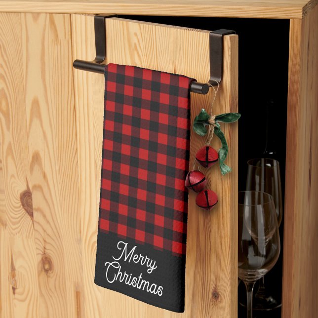 Linge De Cuisine Merry Christmas Red & Black Buffalo Plaid (Créateur téléchargé)