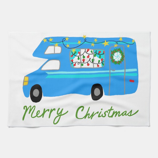 Linge De Cuisine MERRY CHRISTMAS Retro Camper Motorhome RV Xmas (Horizontal)