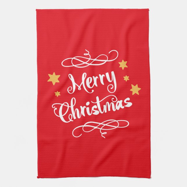 Linge De Cuisine Merry Christmas Typography Light Red White (Vertical)