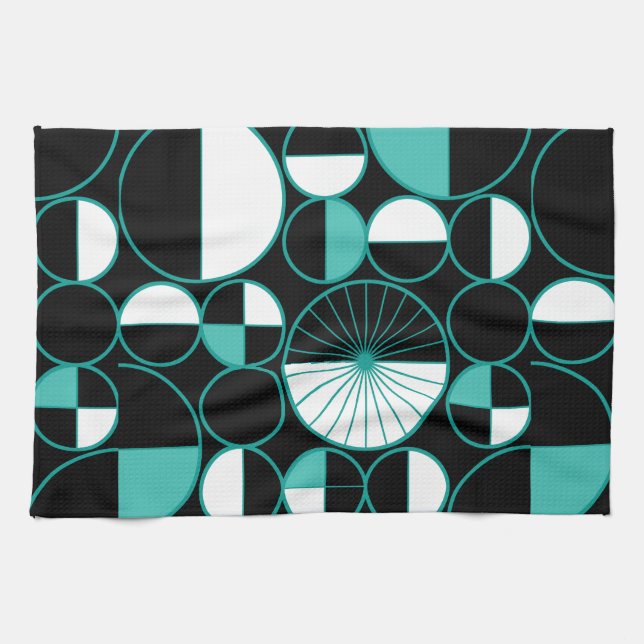 Linge De Cuisine Mi-siècle Cercles modernes Moitié Turquoise (Horizontal)