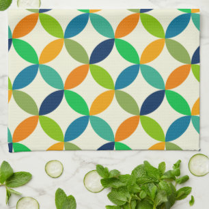 Linge De Cuisine Mi-siècle Cercles Vert Bleu Orange Motif