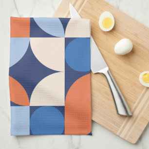 Linge De Cuisine Mi-siècle Moderne Abstrait 26 Apricot, Bleu