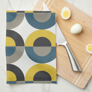 Linge De Cuisine Mi-siècle moderne bleu jaune Gunmetal