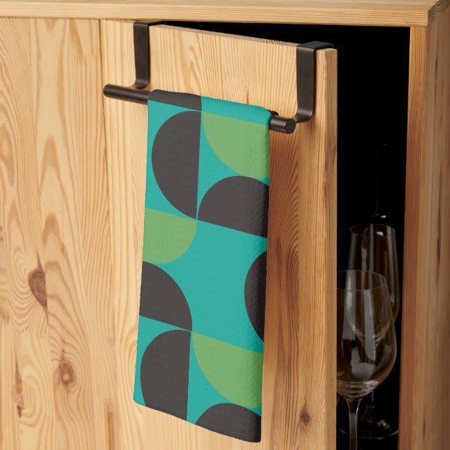 Linge De Cuisine Mi-siècle Moderne Brown vert et turquoise (Pliage en tiers)