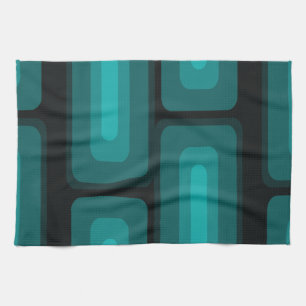 Linge De Cuisine Mi-Siècle Moderne Long Rectangles Turquoise