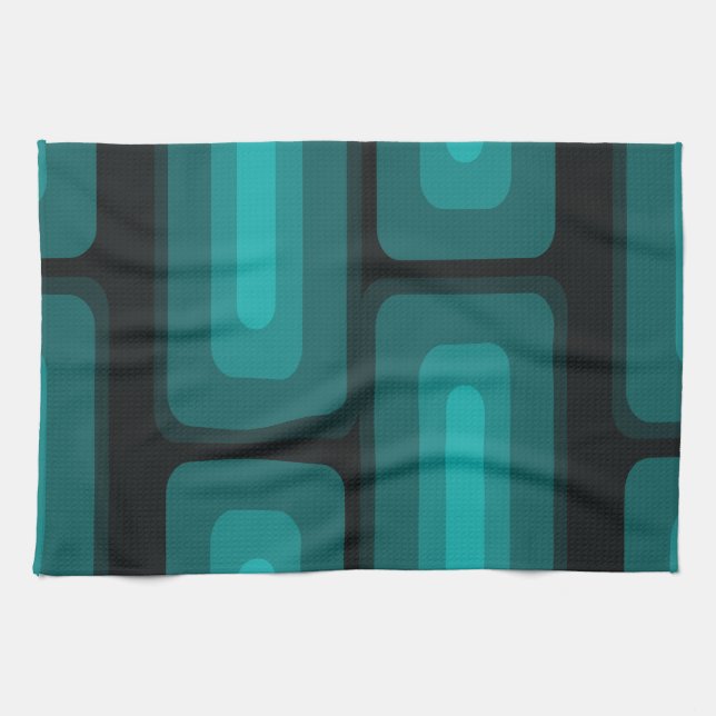 Linge De Cuisine Mi-Siècle Moderne Long Rectangles Turquoise (Horizontal)