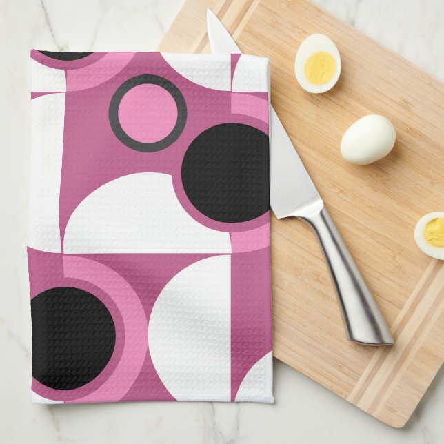 Linge De Cuisine Mi-siècle moderne rose, noir et gris (Quart Plié)