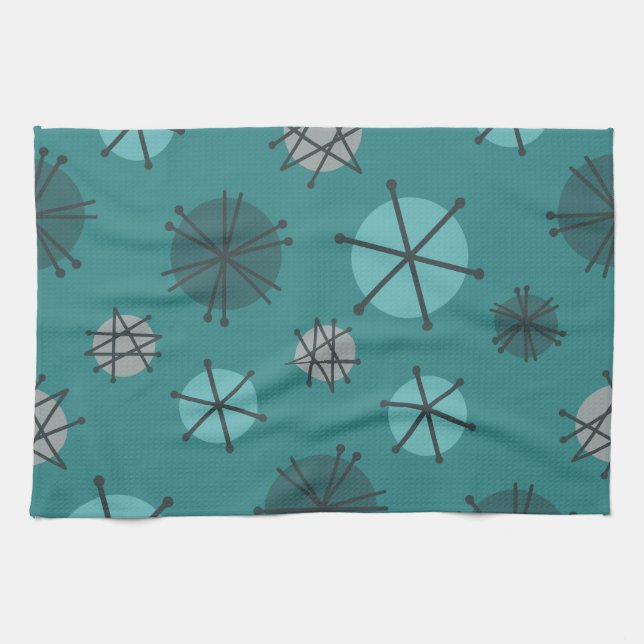Linge De Cuisine Mi-Siècle Moderne Starburks Turquoise (Horizontal)