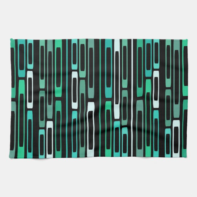 Linge De Cuisine Mi-siècle Retro Flat Rocks Noir Turquoise (Horizontal)