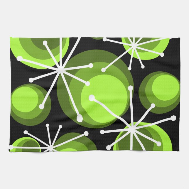 Linge De Cuisine Mid Century Circles Starburts Chartreuse (Horizontal)