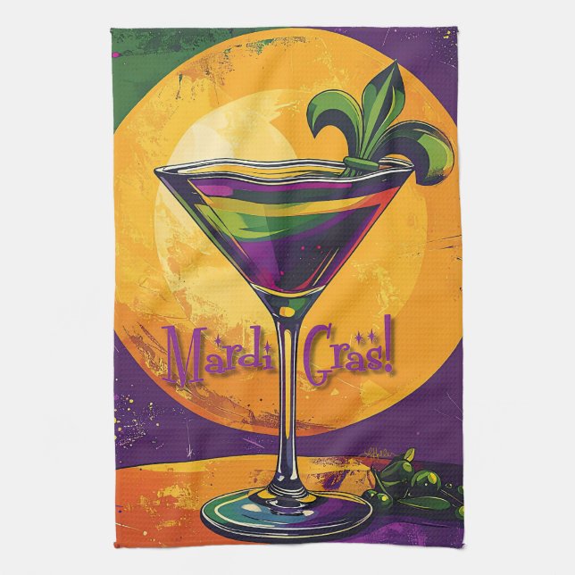 Linge De Cuisine Mid Century Mardi Gras Sunset Fleur De Lis Martini (Vertical)