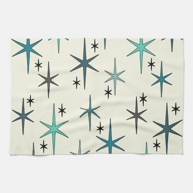 Linge De Cuisine Mid Century Modern Star Sky Turquoise (Horizontal)