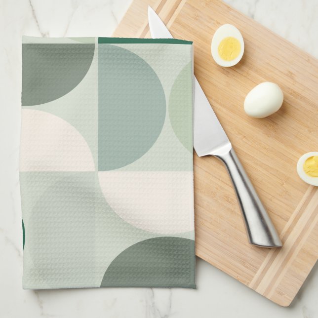 Linge De Cuisine Mid Century Moderne Abstrait Motif Sage Green (Quart Plié)