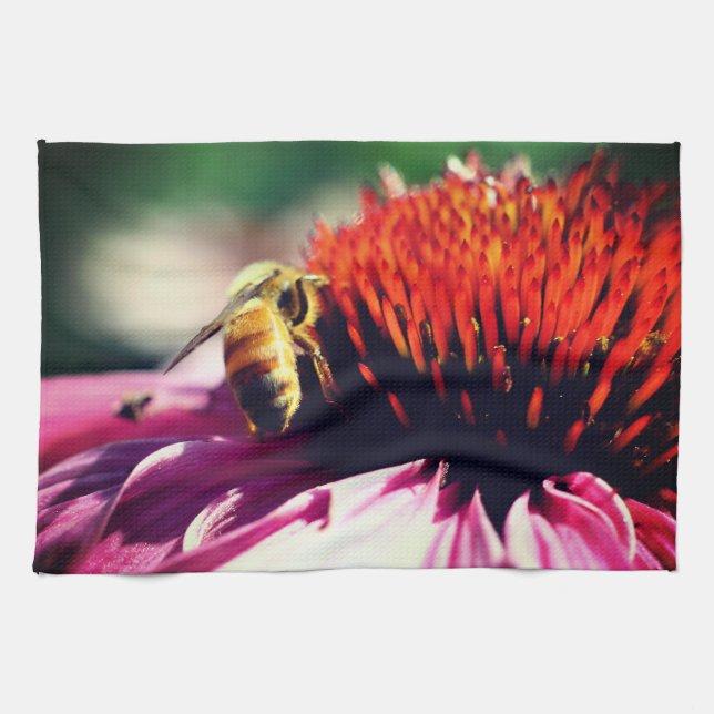 Linge De Cuisine Miel Abeille Sur Le Confleur Fermer  (Horizontal)